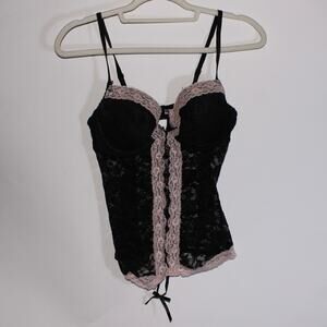 Sweet Intimates Black Lace Pushup Top With Pink Lace And Lace Up Front Size 36C